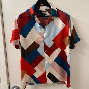 Banana Republic 100% Silk Abstract Geometric Button Down Shirt Men’s M